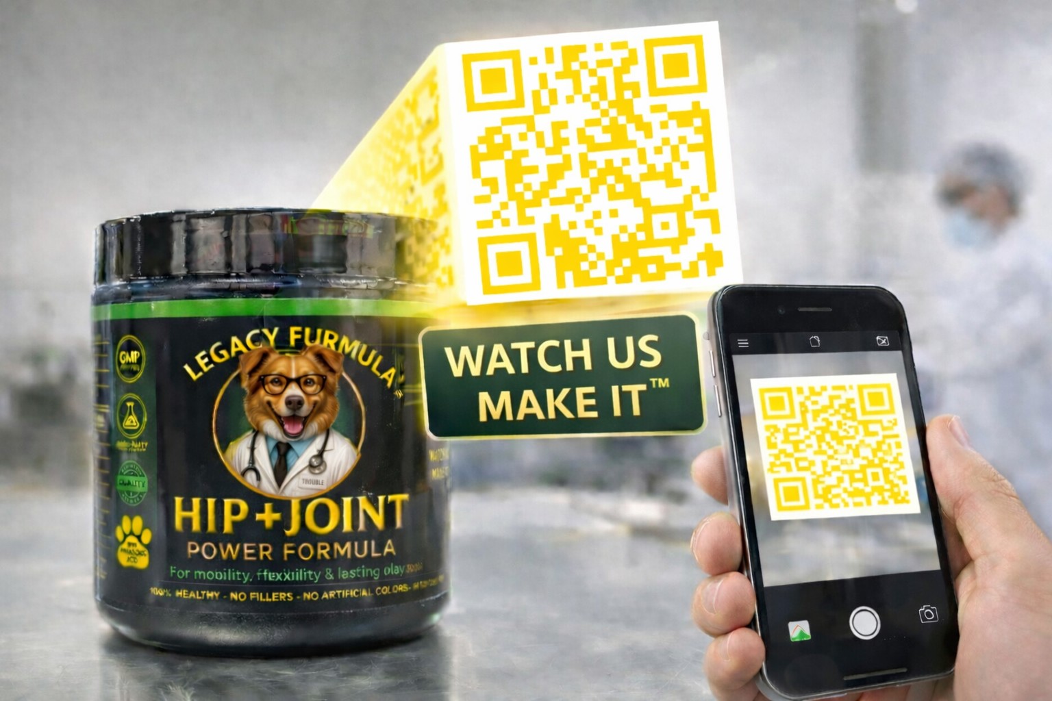 Scan the QR code on the jar to Watch Us Make It